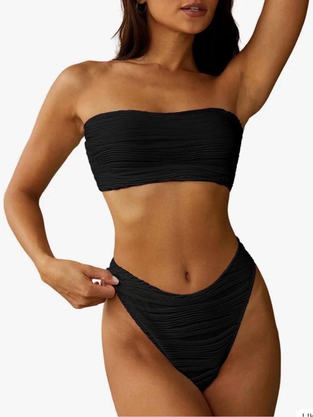 ZAFUL Strapless (& straps) Black Ruched Bandeau Bikini Set - Women Swimsuit